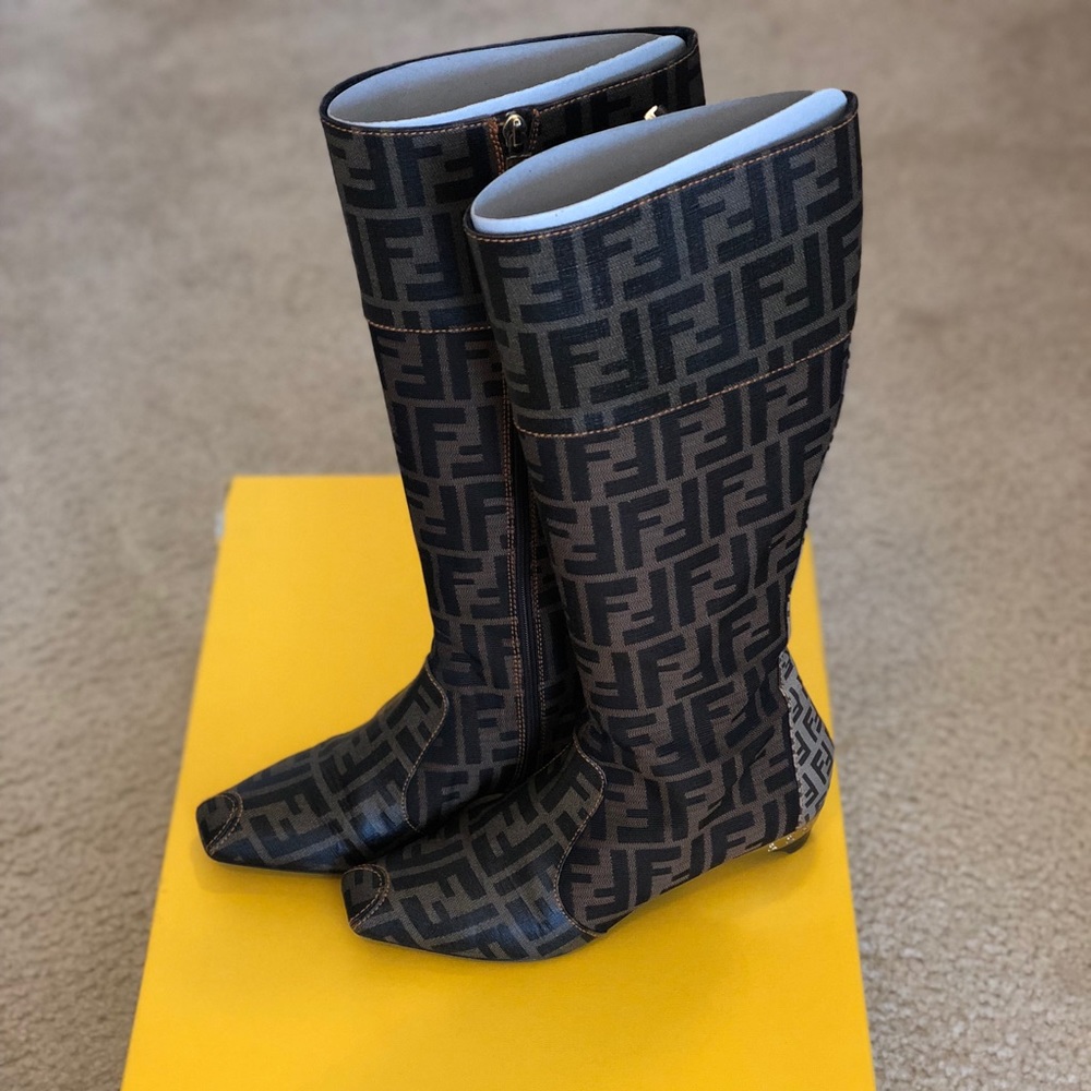 Fendi Tobacco Zucca Print Knee-High Boot $695